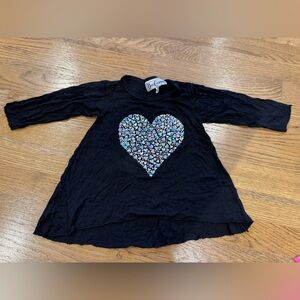 DORI CREATIONS Long Sleeve Shirts with heart stones designs black with sliver 2T